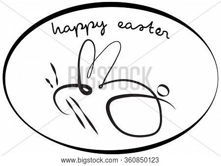 Easter Card With A Bunny In Black And White Color. Vector Illustration.