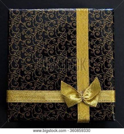 Gift Box Black Background Black  Isolated Square