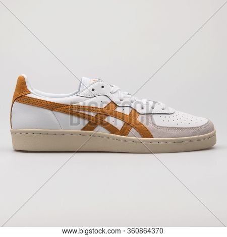 Vienna, Austria - August 22, 2017: Onitsuka Tiger Gsm White And Kahki Sneaker On White Background.