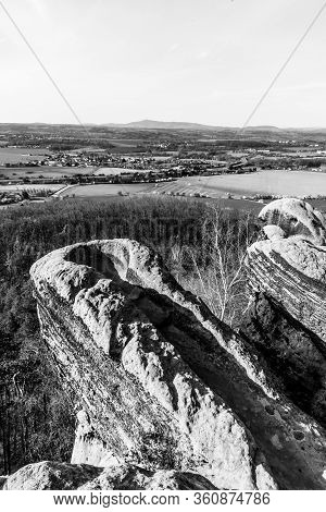 Viewpoint On The Top Of Sandstone Rock Formation In Prihrazy Rocks, Bohemian Paradise, Czech Republi
