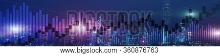 Website Header And Banner Of Hong Kong Cityscape With Skyscarapers. Trading And Stock Markets.