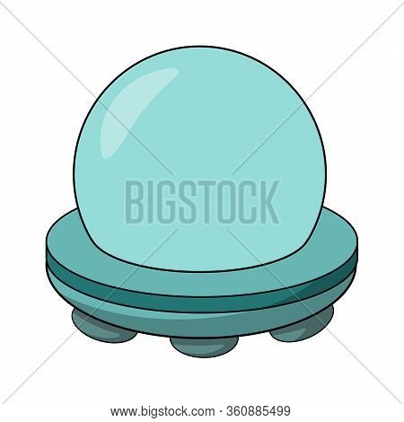Ufo Flying Blue Cartoon Spaceship. White Background Isolated Stock Vector Illustration