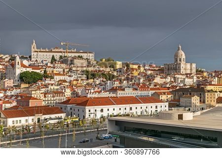 Lisbon, Portugal -  November 7, 2019: Oldest Neighborhood Alfama With Avenida Infante Dom Henrique, 