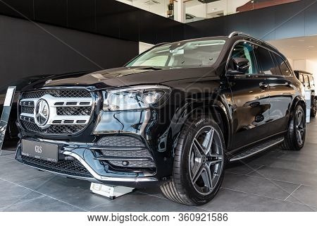 Novosibirsk/ Russia - April 06, 2020: Black Mercedes-benz Gls-class  450 , Mid-range Luxury Suv. New