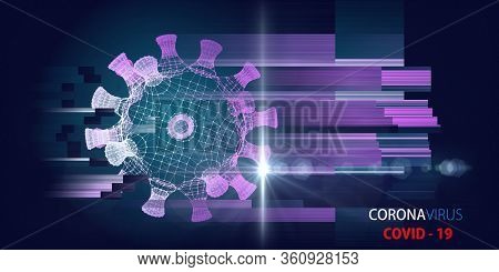Abstract Background With 3d Virus Wire Form And Blurred Lines. Science Concept With Grid  Virus  And