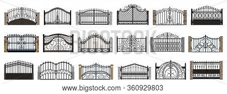 Fence Gate Isolated Cartoon Set Icon. Vector Cartoon Set Icon Metal Entrance. Vector Illustration Fe