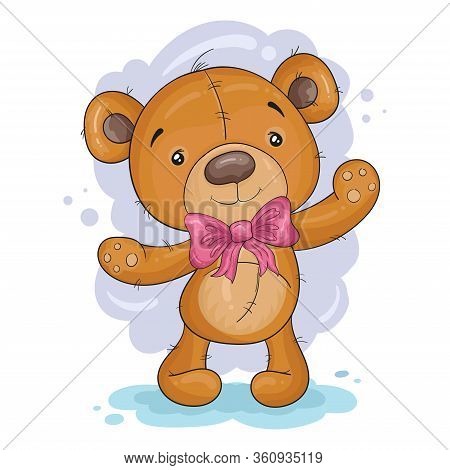 Cute Cartoon Teddy Bear. Vector Print. Good For Greeting Cards, Invitations, Decoration, Print For B
