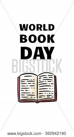 World Book Day Vertical Banner. Bood Comic Style Doodle Illustration. Education And Copyright Vector