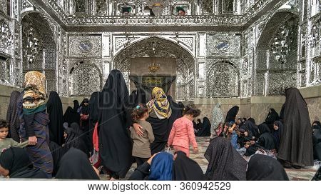 Shrine Of Fatima Masumeh, Qom, Iran - May 2019: Iranian Women Praying Inside Shrine Of Fatima Masume