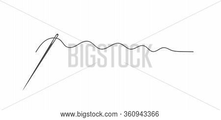 Needle And Thread Silhouette Icon Vector Illustration. Tailor Logo With Needle Symbol And Curvy Thre