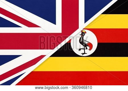 United Kingdom Of Great Britain And Ireland Or Uk Vs Republic Of Uganda National Flag From Textile. 