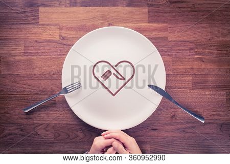 Love Eating Gourmet And Gastronome Concept. Finish Eating Gourmet With Empty Plate.