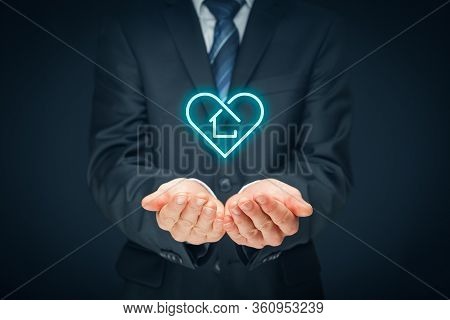 Real Estate And Insurance Agent Love His Work. Property Insurance And Security Concept.