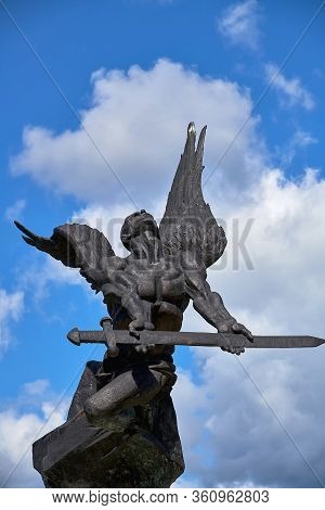 Belarus, Smorgon, August 2019. Monument To The Angel With A Sword In Memory Of Those Who Died In The