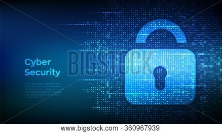 Lock. Cyber Security. Padlock With Keyhole Icon Made With Binary Code. Protect And Security Or Safe 