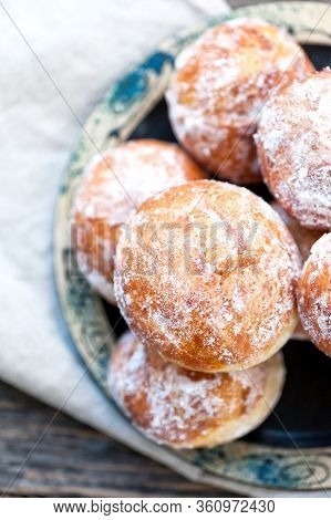 Homemade Donuts With Sugar Topping On A Plate