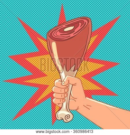 Pork Knuckle Leg. Comic Cartoon Pore Art Retro Vector Kitsch Vintage