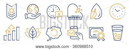 Set Of Business Icons, Such As Messenger Mail, Time. Certificate, Save Planet. Time Change, Piano, W