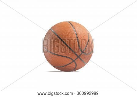 Blank Leather Basketball Ball Mockup, Half-turned View, 3d Rendering. Empty Orange Playing Bal For P