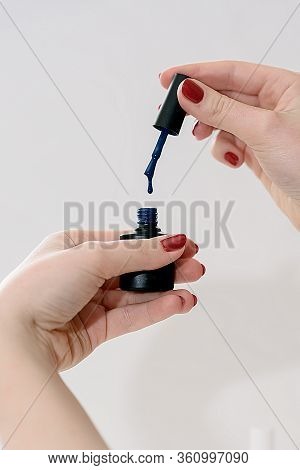 Girl Doing Manicure, Nails Gel Polish, White Background