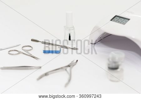 Manicure Kit Gel Nail Polish On White Background