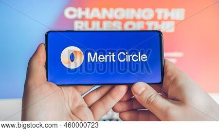 Russia Moscow 25.12.2021 Logo Of Metaverse Merit Circle. Blockchain Nft Ethereum Cryptocurrency Stra