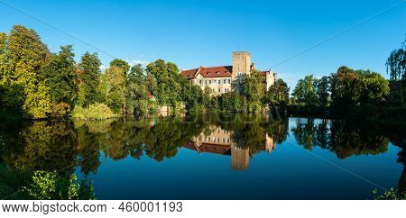 Flechtingen, Germany - August 8, 2022: Historical Moated Medieval Castle Of Flechtingen, Saxony-anha