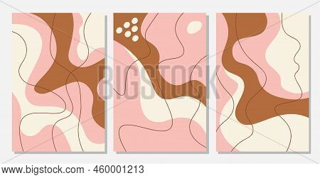 Three Banners In Contemporary Abstract Style. Triptich Of Minimalistic Vector Illustrations Poster