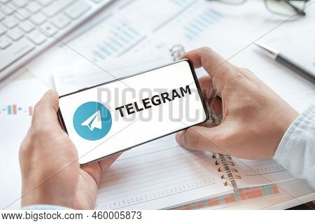 Logo Of Telegram Group Chatting Application, Page In Mobile Phone. Social Net, Media Resource, Platf