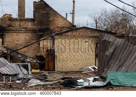 Irpin, Kyev Region Ukraine - 09.04.2022: Cities Of Ukraine After The Russian Occupation. Destroyed B