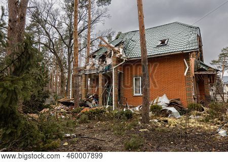 Irpin, Kyev Region Ukraine - 09.04.2022: Cities Of Ukraine After The Russian Occupation. Destroyed B