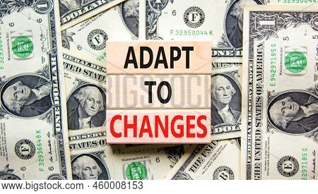 Adapt To Changes Symbol. Concept Words Adapt To Changes On Wooden Blocks On Dollar Bills. Beautiful 