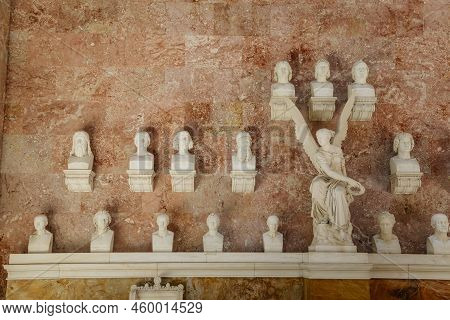 Donaustauf, Bavaria, Germany, 2 July 2022: Walhalla Memorial With Colonnade Above Danube River, Main