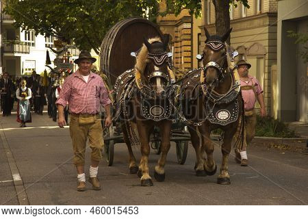Stuttgart, Germany, 29 September 2019. Volksfest In Stuttgart. The March Through The City Center.