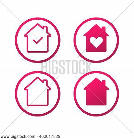 Houses In Circles Icons. Safety Concept. Construction Line Logo. Social Media Promotion. Vector Illu