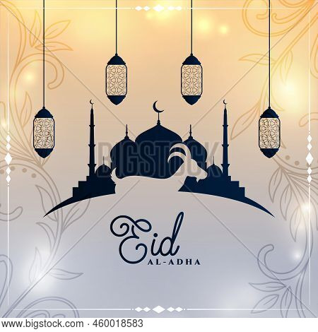 Bara Eid Al Adha Celebration Background With Mosque And Lantern