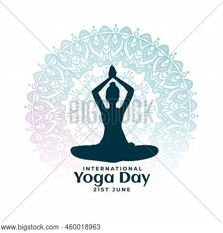 World Yoga Day Posture With Mandala Poster Design
