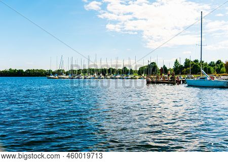 Scenic View Of The Distant.yacht Club On A Sunset In A Nice Summer.lithuania,plateliai.08-03-2022.
