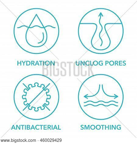 Properties Of Facial Acne Cleanser - Hydration, Unclog Pores, Anti-bacterial, Skin Smoothing. Icons 