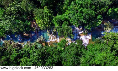 Aerial View Of Kuang Si Waterfall In Luang Phabang, Laos.