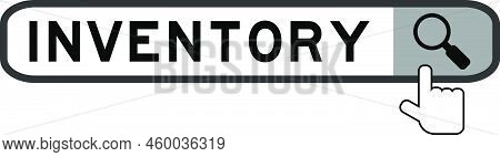 Search Banner In Word Inventory  With Hand Over Magnifier Icon On White Background
