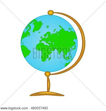 Globus Isolated On White Background. Globe With Stand. World On Globus For Classroom And School. Pla