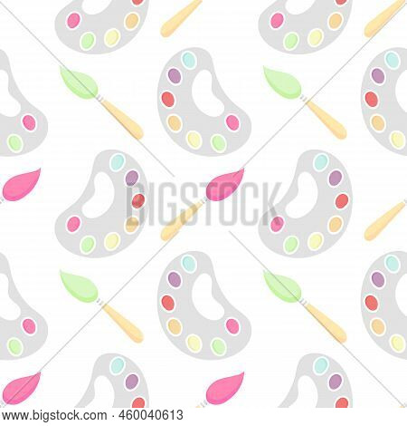 Hand Drawn Illustration Of Paint Brush And Palette Version Without Outline On White Background