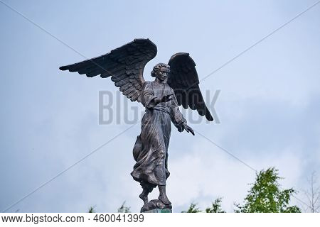 Sortavala, Karelia - 2022.07.23: Sculpture Of A Winged Angel Installed On Mount Kuhavuori In Sortava