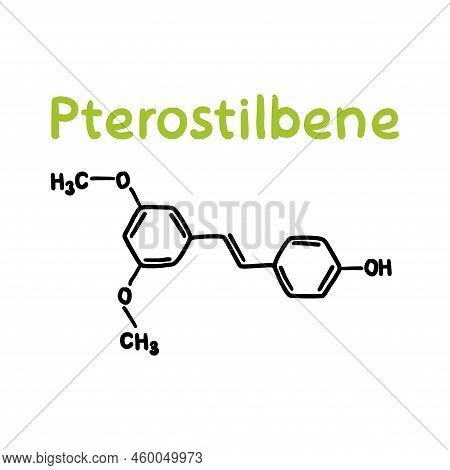 Pterostilbene Supplement Sticker Design With Sign. Isolated On White Product Formula, Line Icon At P