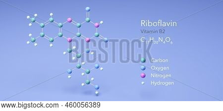Riboflavin, Vitamin B2, Molecular Structures, 3d Model, Structural Chemical Formula And Atoms With C