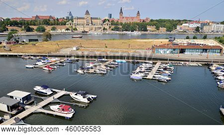 Szczecin, Poland. 17 August 2022. Aerial View On Szczecin City,  Port And Odra  River Bank
