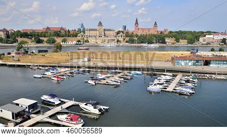Szczecin, Poland. 17 August 2022. Aerial View On Szczecin City,  Port And Odra  River Bank