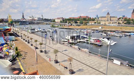 Szczecin, Poland. 17 August 2022. Aerial View On Szczecin City,  Port And Odra  River Bank