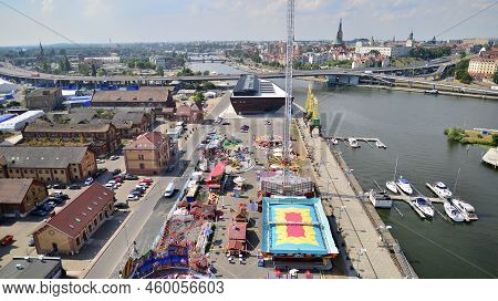 Szczecin, Poland. 17 August 2022. Aerial View On Szczecin City,  Port And Odra  River Bank